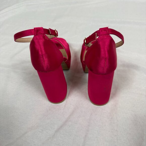 Top Moda Hot Pink Satin Platform Heels | Block Ankle Strap Sandals | Size 7 - Picture 4 of 5